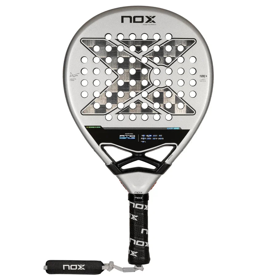 Pala Padel Nox AT10 Genius 18K By Agustin Tapia (360-375gr) 2024+Tarro de pelotas+Overgrip+Protector+Funda