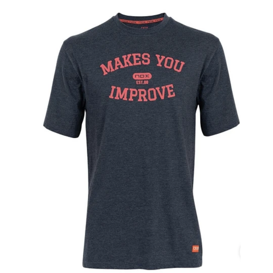Polera Nox Basic Azul Marino Letras Rojo Coral