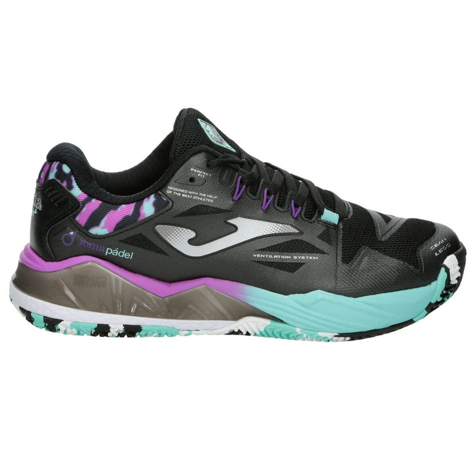 Zapatilla Joma Spin Lady 2401 Negra, Turquesa y Rosa