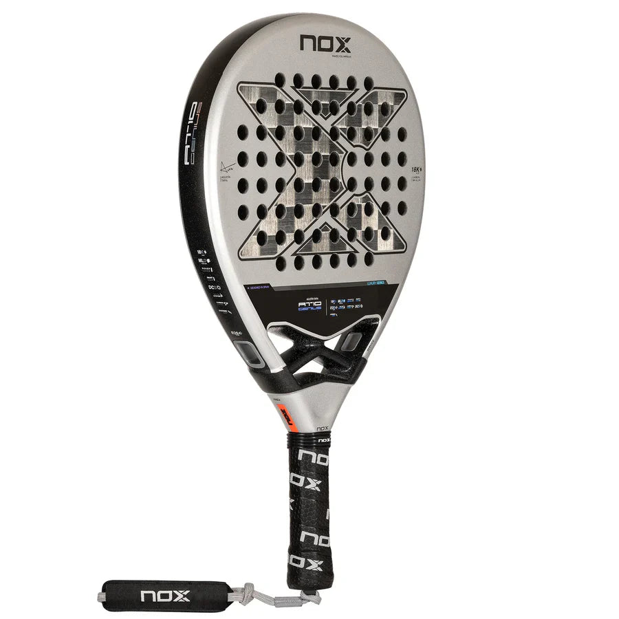 Pala Padel Nox AT10 Genius 18K By Agustin Tapia (360-375gr) 2024+Tarro de pelotas+Overgrip+Protector+Funda