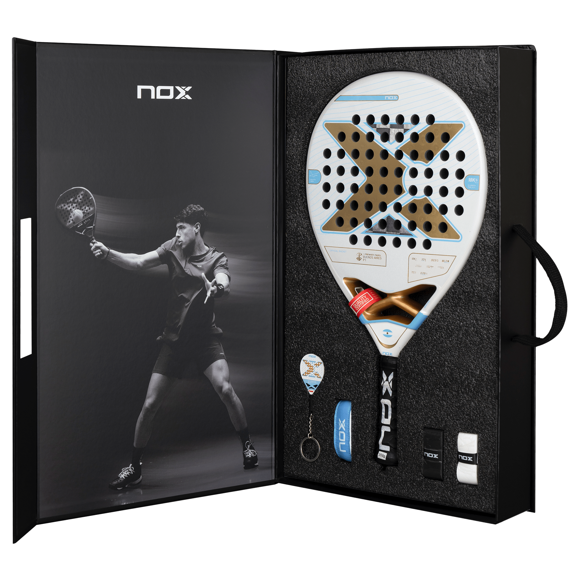 Pala Padel Nox AT10 Luxury Genius 18K Alum Buenos Aires Exclusive Edition 2026 + Overgrip + Protector + Llavero - Sur SportsPalas
