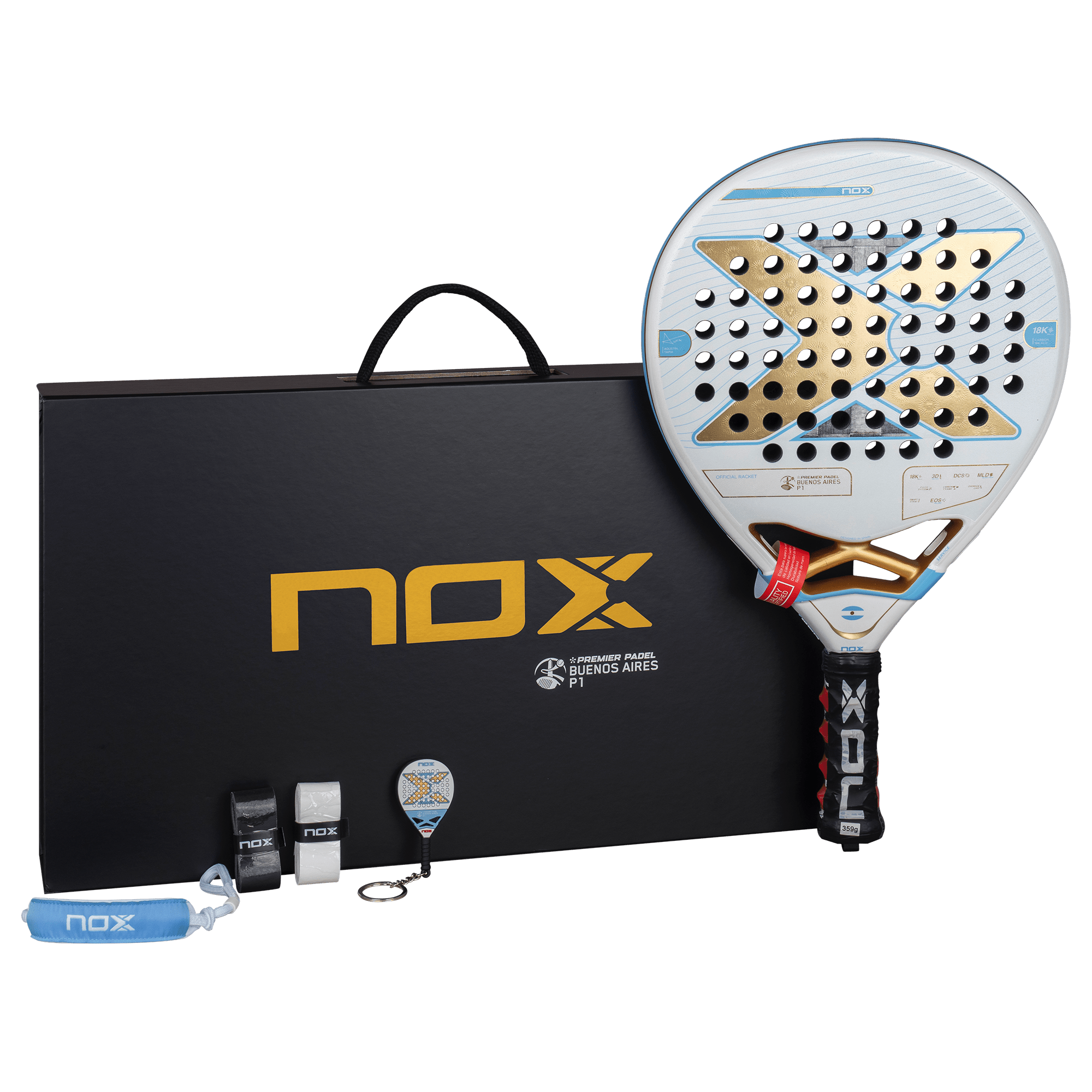 Pala Padel Nox AT10 Luxury Genius 18K Alum Buenos Aires Exclusive Edition 2026 + Overgrip + Protector + Llavero - Sur SportsPalas