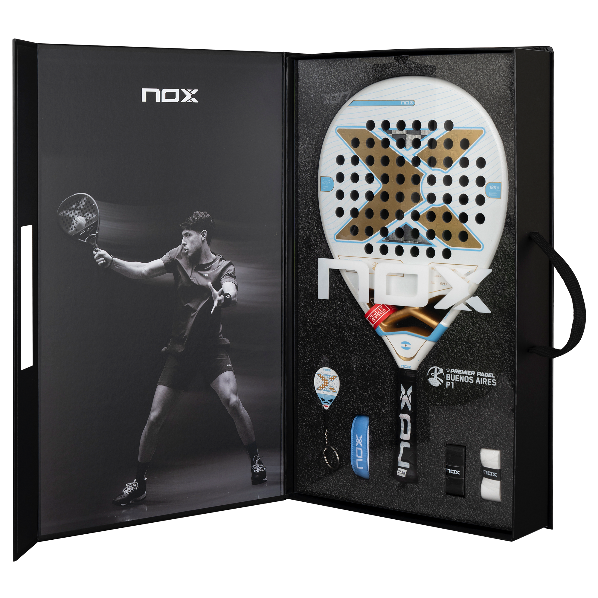 Pala Padel Nox AT10 Luxury Genius 18K Alum Buenos Aires Exclusive Edition 2026 + Overgrip + Protector + Llavero