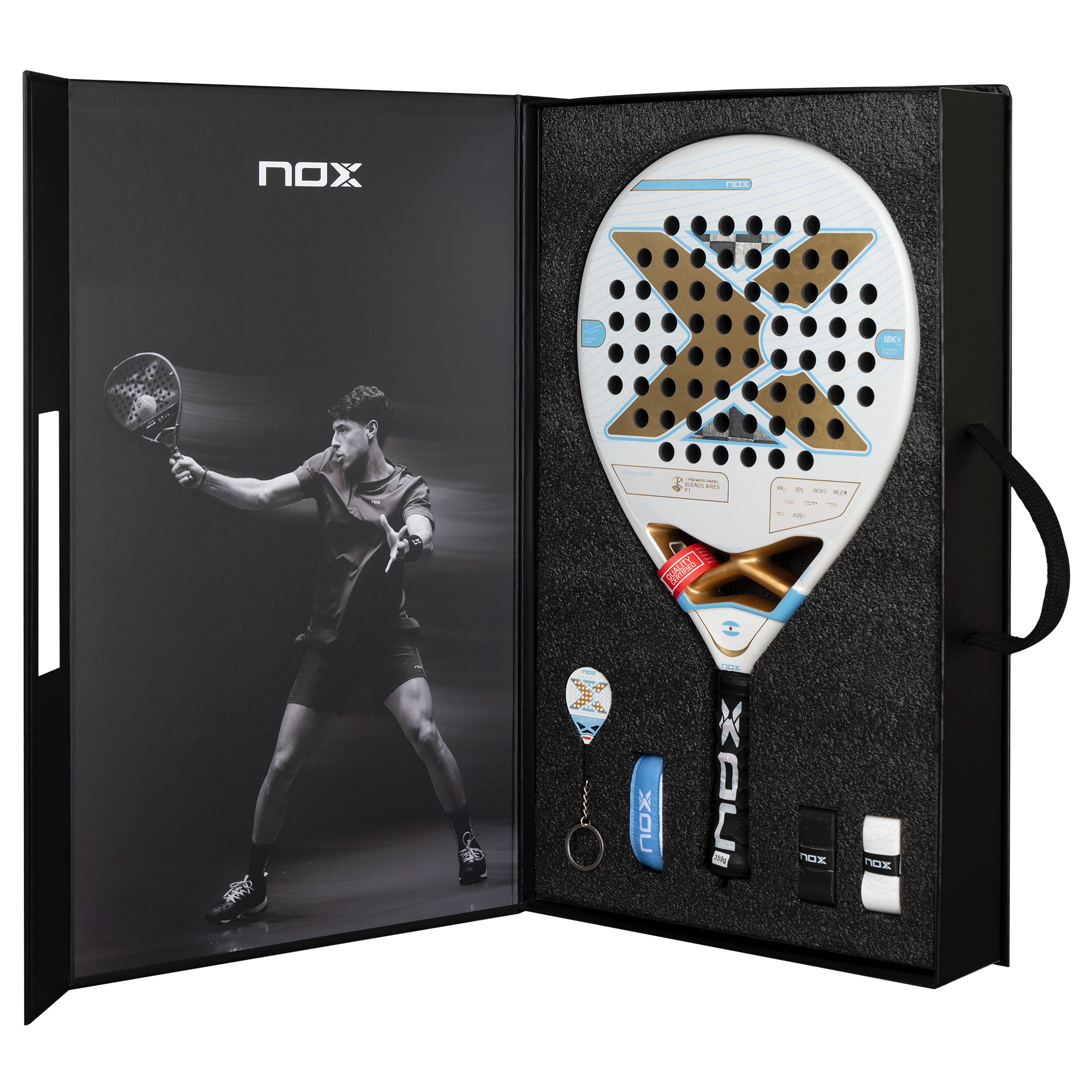 Pala Padel Nox AT10 Luxury Genius 18K Alum Buenos Aires Exclusive Edition 2026 + Overgrip + Protector + Llavero