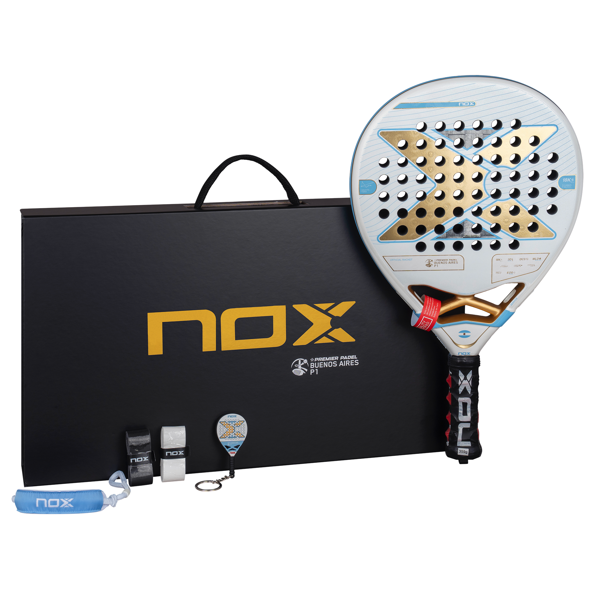 Pala Padel Nox AT10 Luxury Genius 18K Alum Buenos Aires Exclusive Edition 2026 + Overgrip + Protector + Llavero