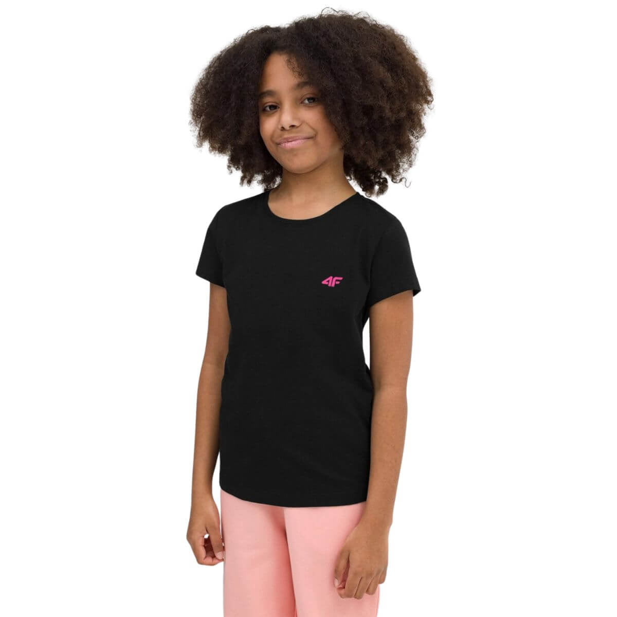 Polera 4F Niña Negro logo Fucsia - Sur SportsVestuario