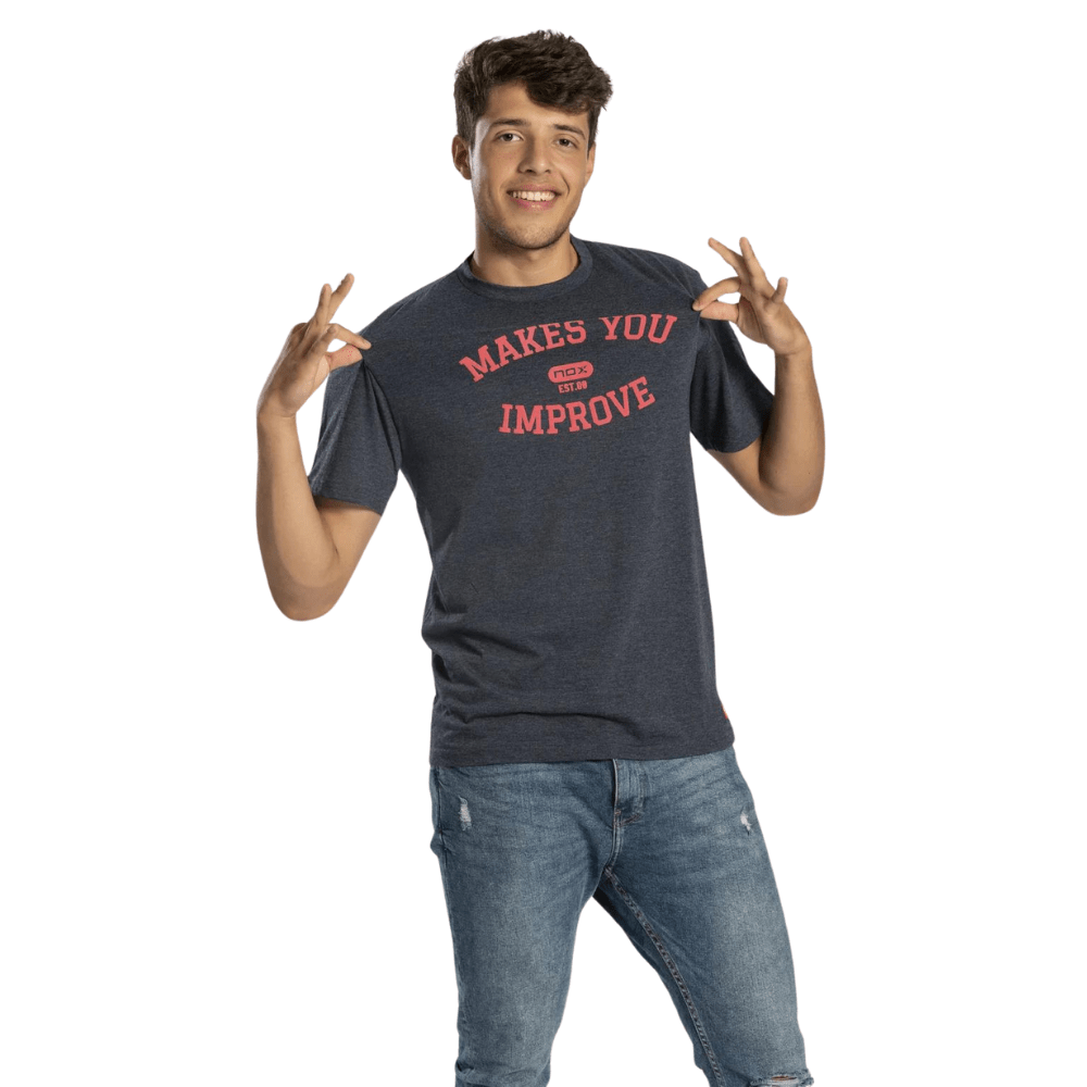 Polera Nox Basic Azul Marino Letras Rojo Coral - Sur SportsPoleras