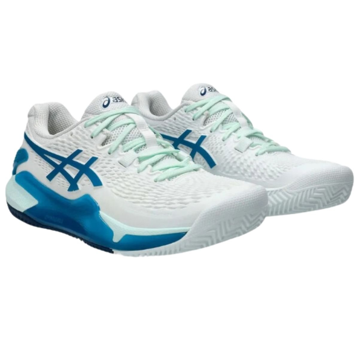 Zapatilla Asics Mujer Gel Resolution 9 Clay White Teal Blue - Sur SportsZapatillas